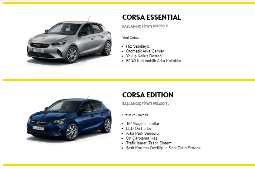 2021 Yeni Kasa Opel Corsa Fiyat Listesi